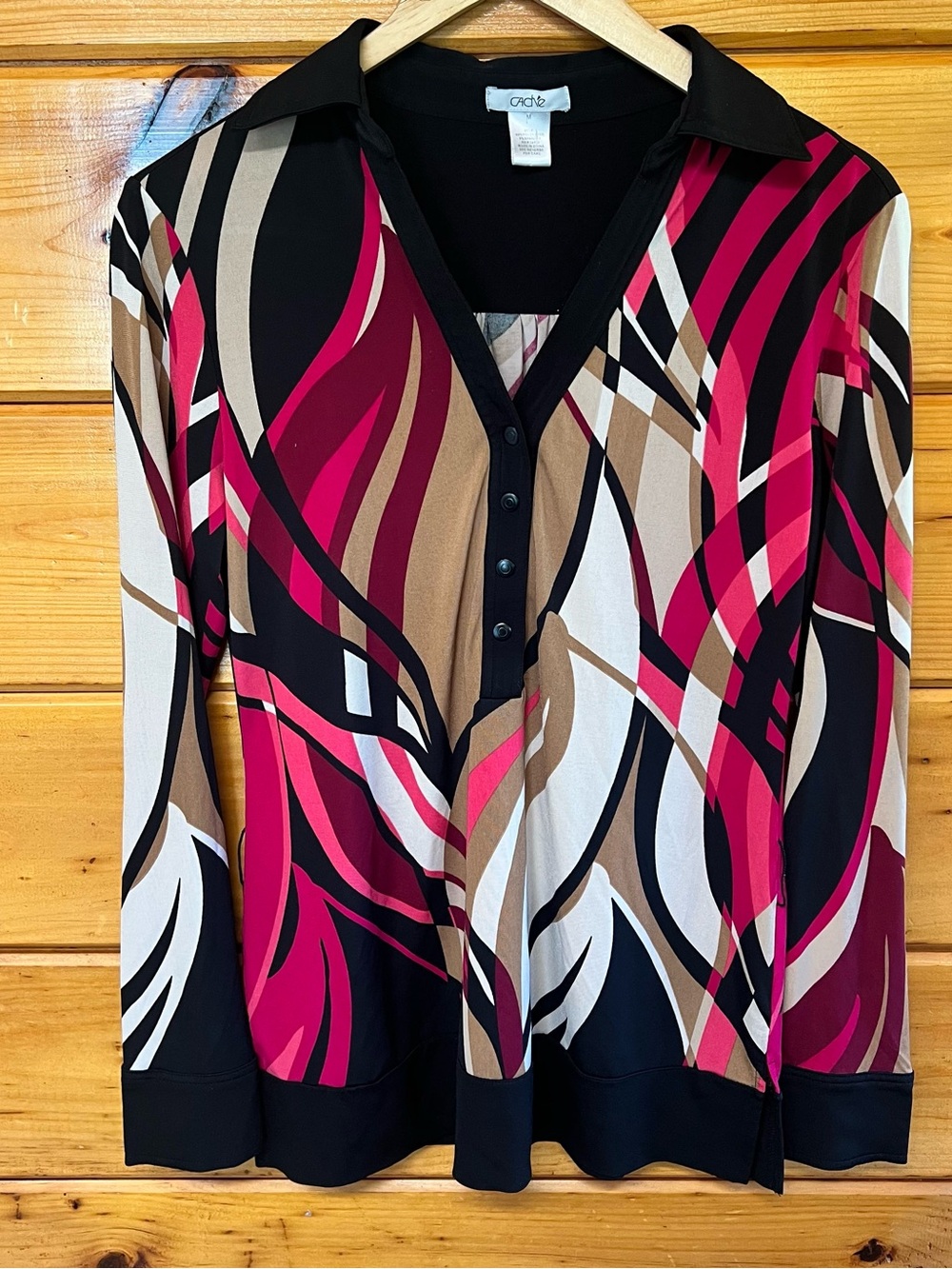 Cache Blouse Multicolor Snaps Retro Top Colorful Abstract Party Disco M